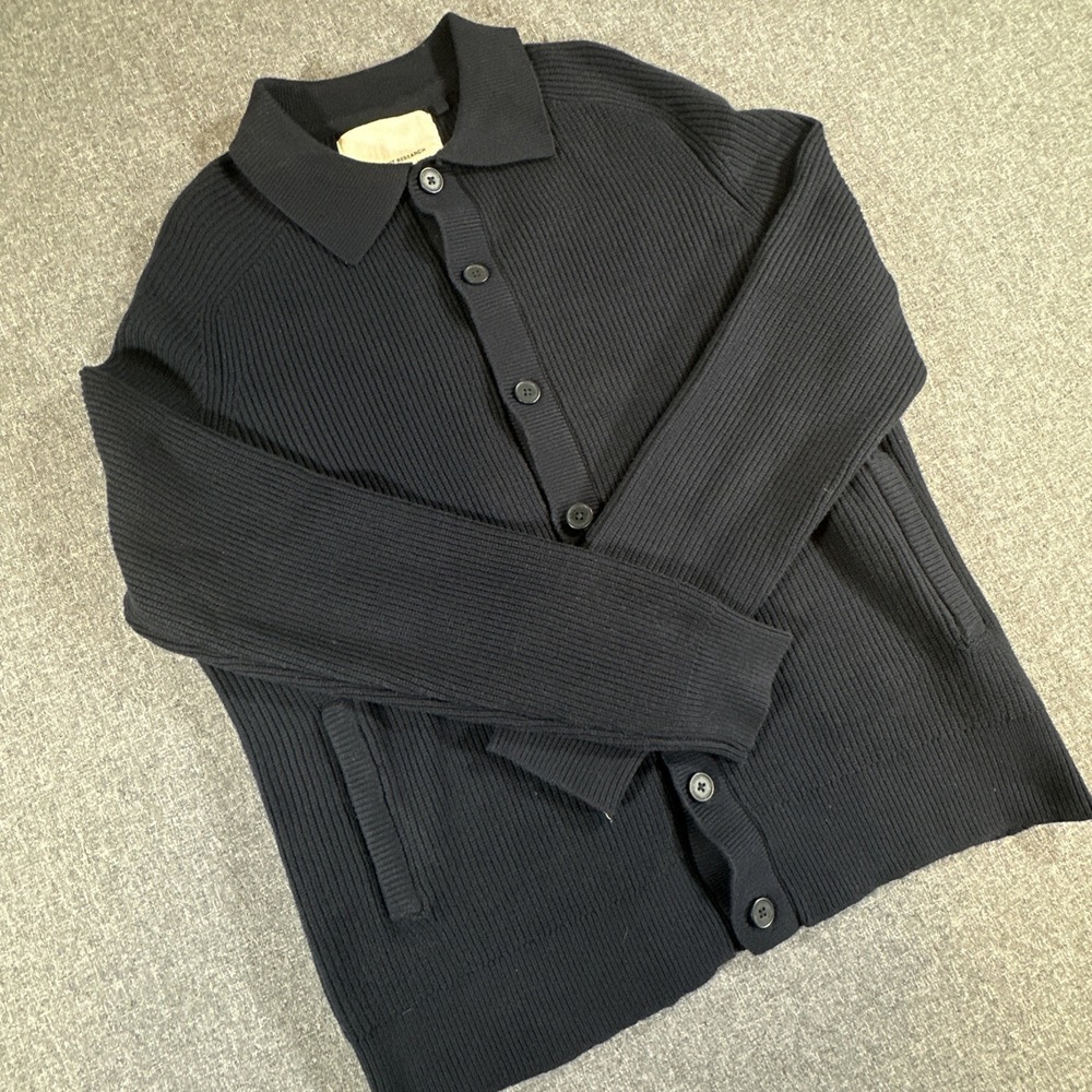 Garment‎ Research London Ribbed Cardigan Mens L Black Button Knit Sweater